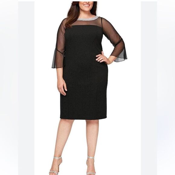 Alex Evenings Black Beaded Illusion Skirt